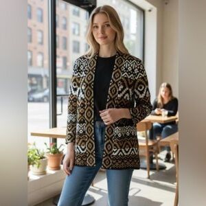 Ruby Rd Favorites black tan southwestern aztec print cardigan sweater size 1X